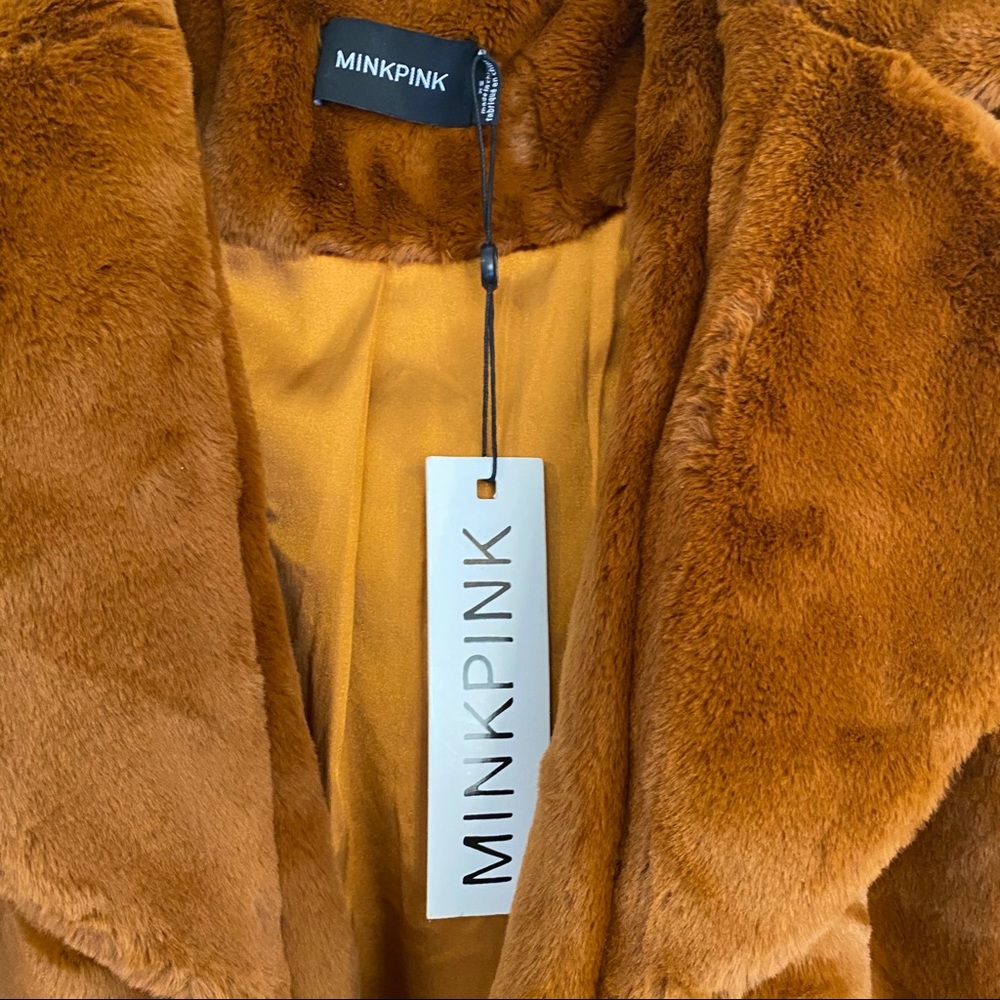 MINKPINK Pumpkin Spice Brown Fur Coat XS - Picture 6 of 7